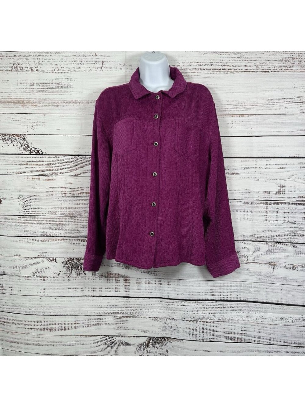 Chicos Pink Button Front Silk Blend Textured Long Sleeve Shirt